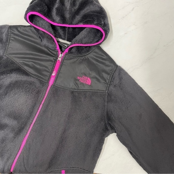 The North Face Gray Pink Hooded Full Zip Faux Fur Jacket Size Girls XL - Picture 3 of 6
